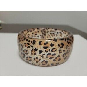 Vintage Bangle Bracelet Translucent Lucite Cheetah Leopard Print Chunky Boho